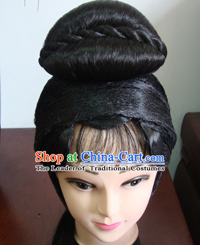 China Stage Performance Qing Yi Hairstyles Long Black Wigs