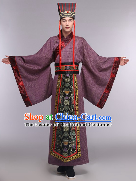 Asian Chinese Ancient Prime Minister Costumes and Hat Complete Set
