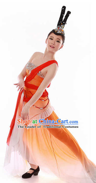 Chinese Folk Classical Dance Costume Wholesale Clothing Discount Dance Costumes Dancewear Supply and Headwear for Girls