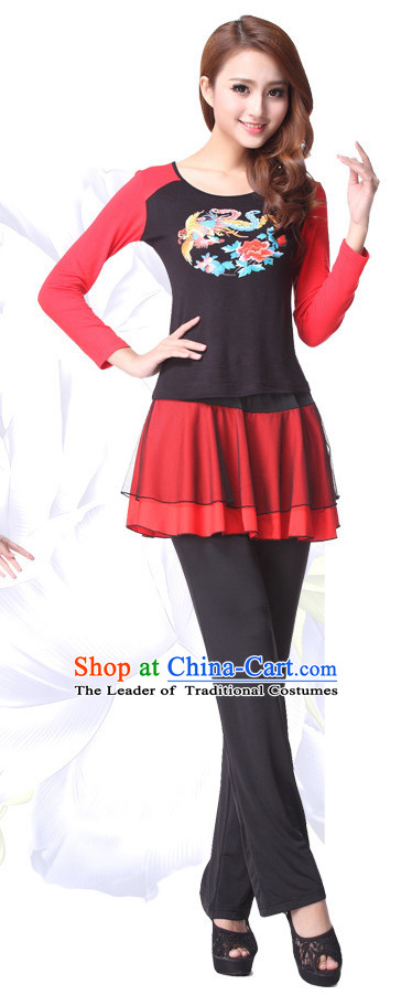 Asia Chinese Festival Parade Folk Dance Costume School Uniforms Leotards Gym Uniform for Women