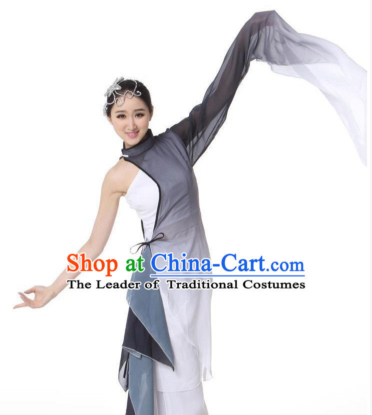 Chinese Classical Dance Costumes Leotards Dance Supply Girls Clothes and Hair Accessories Complete Set