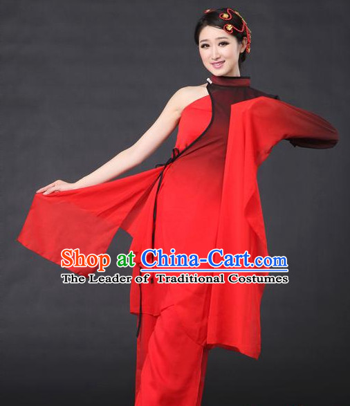 Black Red Chinese Classical Dance Costumes Leotards Dance Supply Girls Clothes and Hair Accessories Complete Set