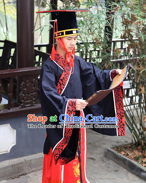 Western Zhou Dynasty Wedding Dress Clothing Clothes Garment and Hat for Men