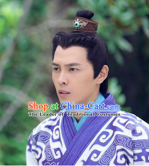 China Eastern Zhou Dynasty Prince Black Long Wigs for Men