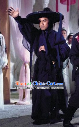 Chinese Shaw Brothers Gongfu Suits and Bamboo Hat Complete Set for Men