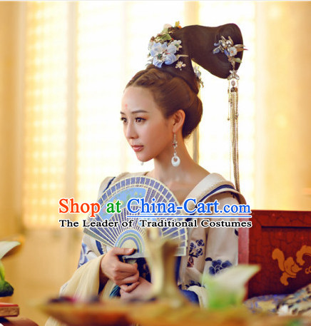 Chinese Ancient Style Tang Dynasty Imperial Wigs and Hair Jewelry Accessories Hairpins Headwear for Women