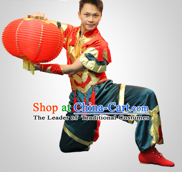 Chinese Folk Red Lantern Dance Costumes and Lantern Props for Men