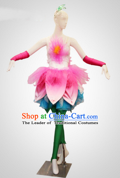 Chinese Folk Flower Dance Costumes and Flower Headdress Props for Women