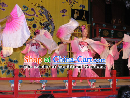 Chinese Classic Folk Fan Dance Costumes and Headwear Complete Set for Women