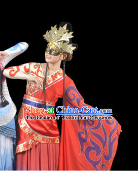 Chinese Folk Classical Dance Costumes and Headwear Complete Set for Women