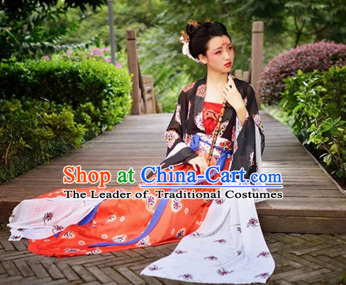 Chinese Tang Dynasty Clothes Clothing Costumes and Hair Accessories Complete Set for Women