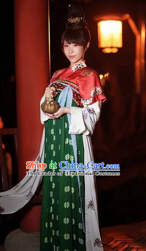 Chinese Tang Dynasty Clothes Clothing Costumes and Hair Accessories Complete Set for Women