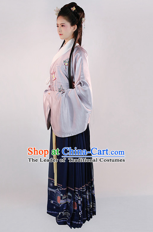 Ming Dynasty Clothing Chinese Classical Costume Ancient China Costumes Han Fu Dress Wear Garment Outfits Suits Clothing and Hair Accessories Complete Set for Women