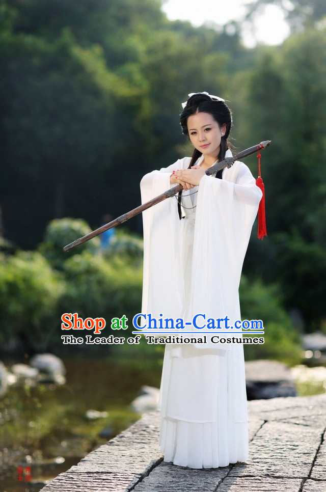 Chinese White Kung Fu Girl Costume Clothes