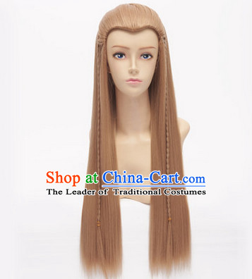 Ancient Asian Chinese Japenese Korean Knight Cosplay Long Wigs Classic Lace Front Toupee Hair Extensions Wig