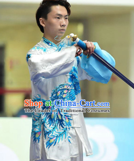 Blue White Dragon Tai Chi Swords Taiji Tai Ji Sword Martial Arts Supplies Chi Gong Qi Gong Kung Fu Kungfu Uniform Clothing Costume Suits Uniforms for Men and Boys