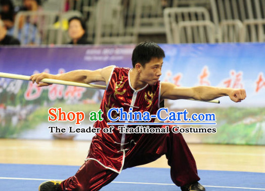 Top Wushu Long Pole Competition Suits Southern Fist Tourament Qigong Kung Fu Training Karate Clothes Shaolin Outfit Martial Arts Uniform for Men Women Girls Boys Kids Adults