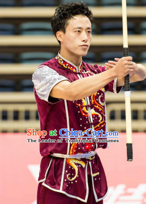 Top Wushu Long Pole Competition Suits Southern Fist Tourament Qigong Kung Fu Training Karate Clothes Shaolin Outfit Martial Arts Uniform for Men Women Girls Boys Kids Adults