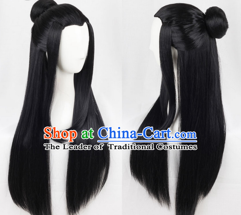 Ancient Chinese Classic Ancient Asian Korean Japanese Black Long Wigs for Men