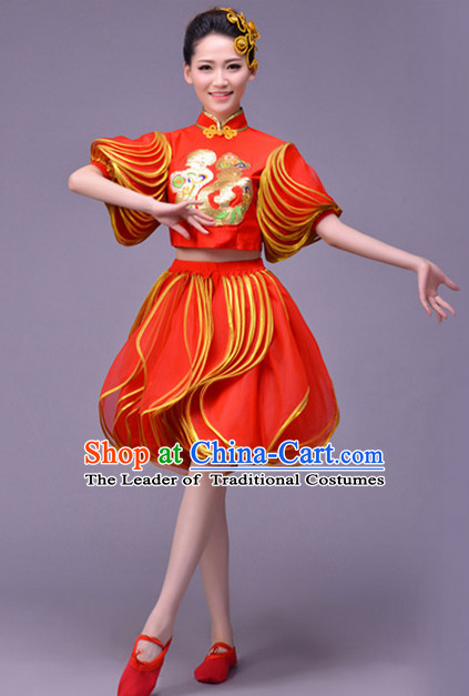 Asian Chinese Lantern Dancing Costume Fan Dancing Costume Uniform Outfits Stage Opening Dance Costumes Parade Competition Dancewear Complete Set