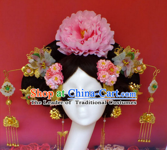 Chinese Empress Princess Queen Black Wigs and Hair Accessories Hair Jewelry Fascinators Headbands Hair Clips Bands Bridal Comb Pieces Barrettes