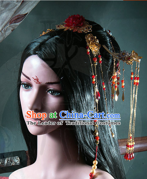 Ancient Chinese Japanese Korean Asian Princess Fairy Long Wigs Cosplay Wig Hair Extensions Toupee Full Lace Front Weave Pieces for Women