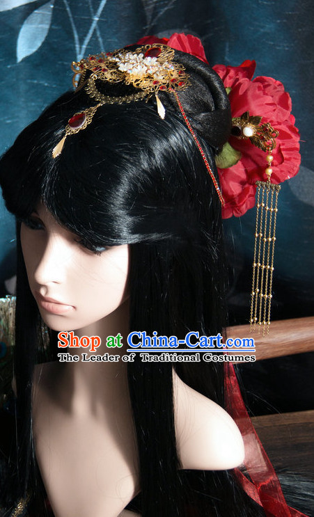 Ancient Chinese Japanese Korean Asian Princess Long Wigs Cosplay Wig Hair Extensions Toupee Full Lace Front Weave Pieces for Women