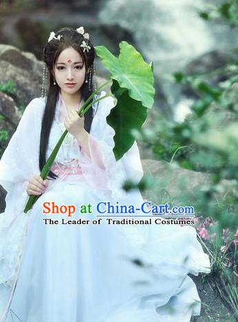 Traditional Chinese Fairy Dress Costume and Headwear Complete Set for Women