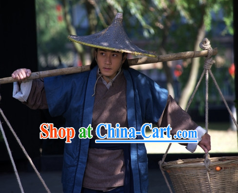 Ancient Chinese Servant Costume and Hat Complete Set