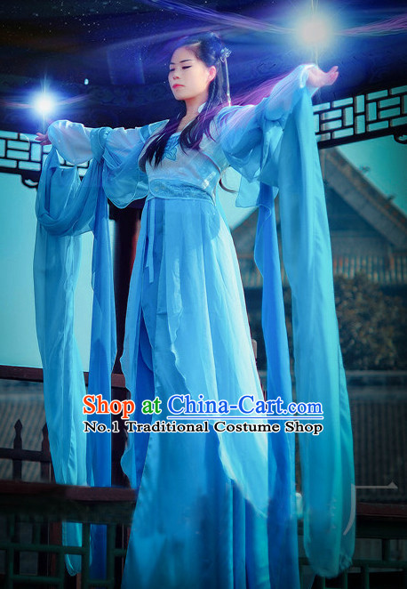 Ancient Chinese Blue Fairy Costumes Complete Set