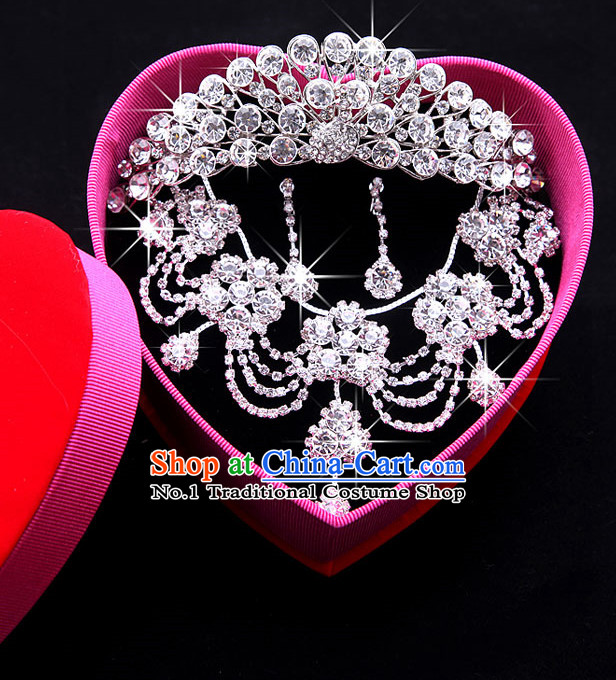 Romantic Wedding Necklace Earrings and Crown Bridal Accessories Set