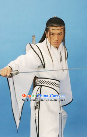 China Ancient White Film Costumes and Headwear for Men