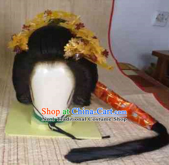 Traditional Japanese Geisha Black Long Wig and Hair Accessories