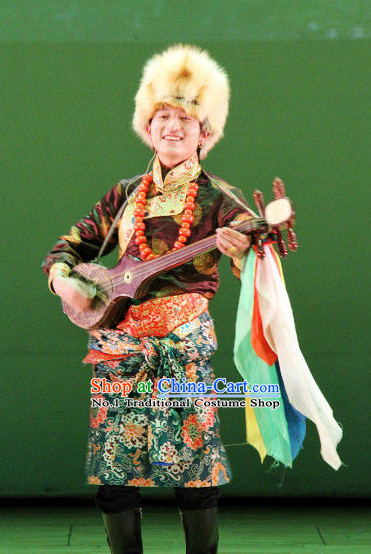 Mongolian Musician Traditional Dress and Hat for Men