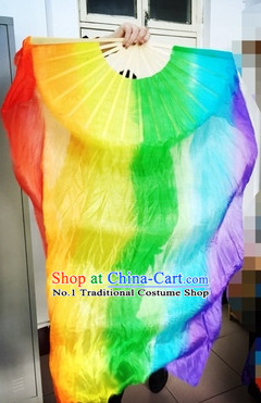 Rainbow Color Pure Silk Dance Fan