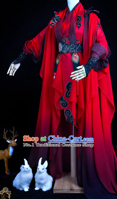 Chinese Traditional Red Swordswoman Cosplay Costumes Complete Set