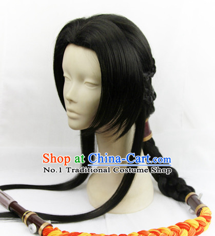 Chinese Fashion Ancient Kung Fu Male Long Black Wig