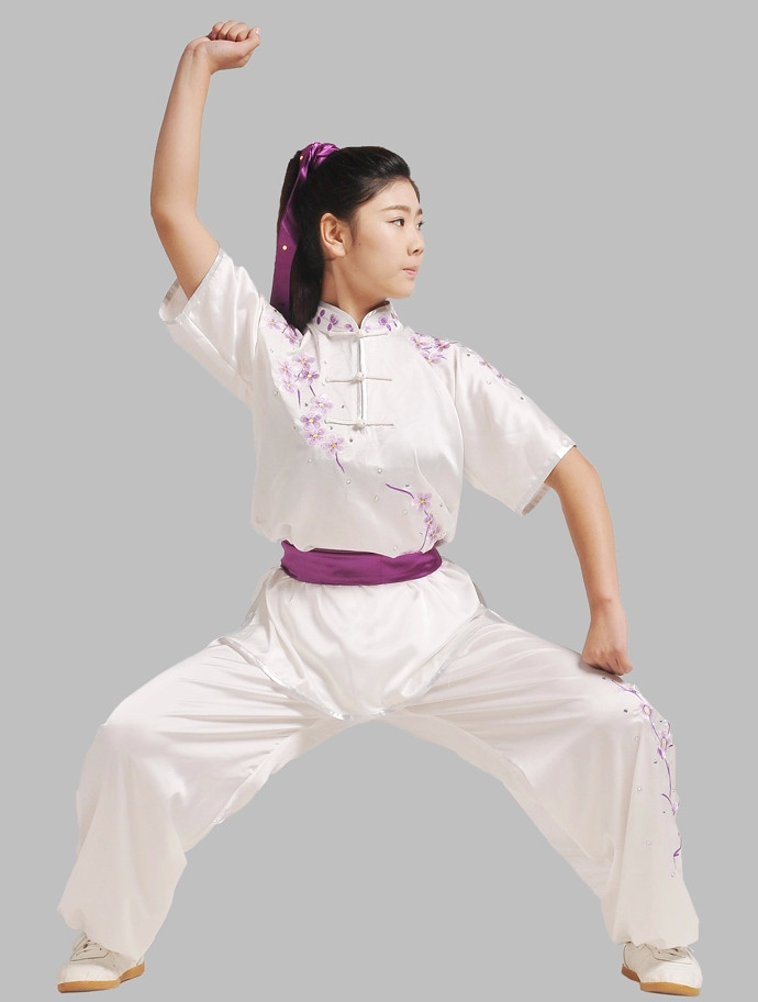 Short Sleeves Embroidered Wushu Suit