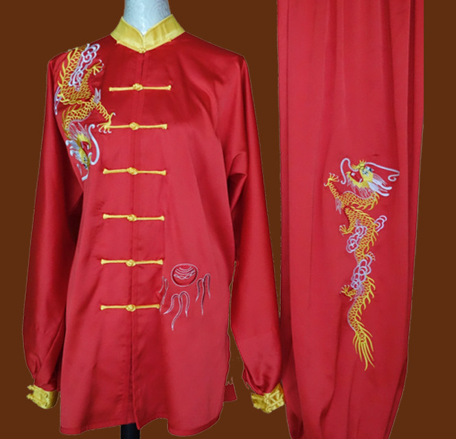Top China Dragon Embroidery Red Taiji Suits