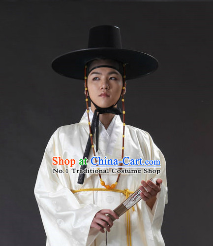 Korean Ancient Scholar Long Robe Costumes and Hat for Men