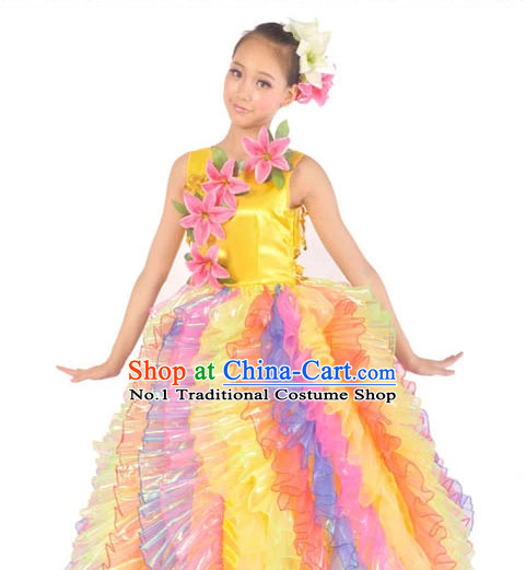 Chinese Stage Dance Costume Contemporary Costumes and Headwear for Women