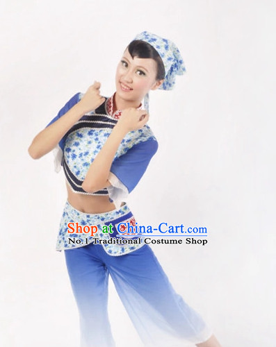 Custom Made Asian Female Worker Dance Costume Complete Set