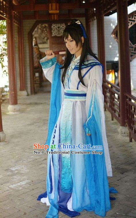 Top Chinese Halloween Costumes Asian Fashion Blue Fairy Costume Complete Set for Women