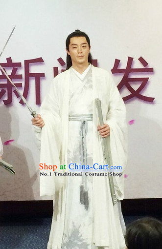 Chinese Ancient Deity White Gown Costumes Complete Set for Men