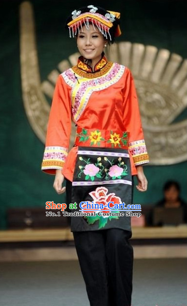 Oriental Clothing Chinese Traditional Manchu Ethnic Plus Size Clothes and Hat online for Women