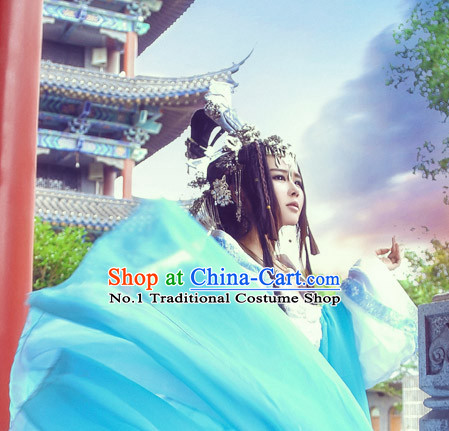 Chinese Ancient Style Guzhuang Black Long Wig Hair Extention Hair Jewelry Complete Set