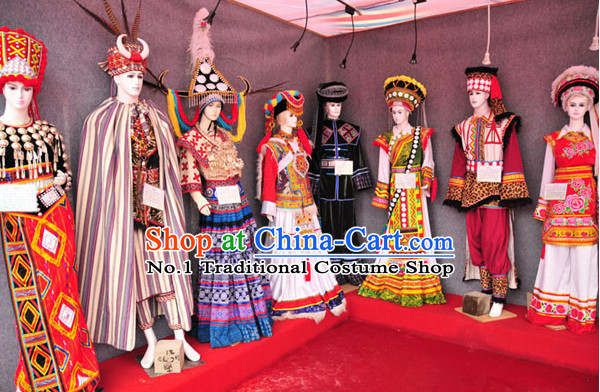 Oriental Clothing Chinese Traditional Ethnic Clothing Costumes and Headwear Eight Sets