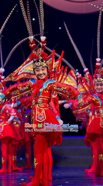 Chinese Peking Opera Beijing Opera Kids Dance Costumes and Hat Complete Set