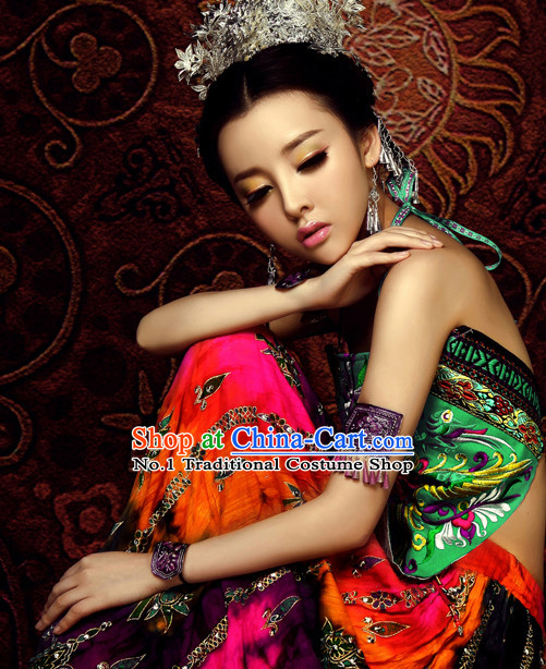 Asian Fashion Chinese Sexy Ethnic Costumes and Hair Accessories Complete Set