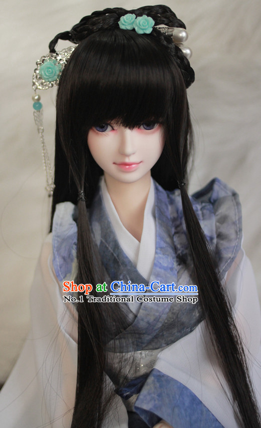 Traditional Chinese Beauty Black Wig and Hair Jewelry